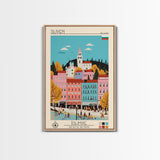 Sliven Bulgaria Travel Poster Framed Canvas Print, Midcentury Modern Art, Pop Art Wall Decor, Living Room Art, Vacation Gift