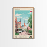 Szczecin Poland Travel Poster Framed Canvas Print, Midcentury Modern Art, Pop Art Wall Decor, Living Room Art, Scenic Wall Art