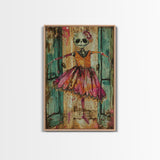 Spooky Skeleton Ballerina, Framed Canvas Print, Halloween Wall Art