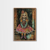 Halloween Witch in Forest Framed Canvas Print, Spooky Decor, Living Room Art, Whimsical Halloween Wall Art, Home Decoration, Retro Style Art