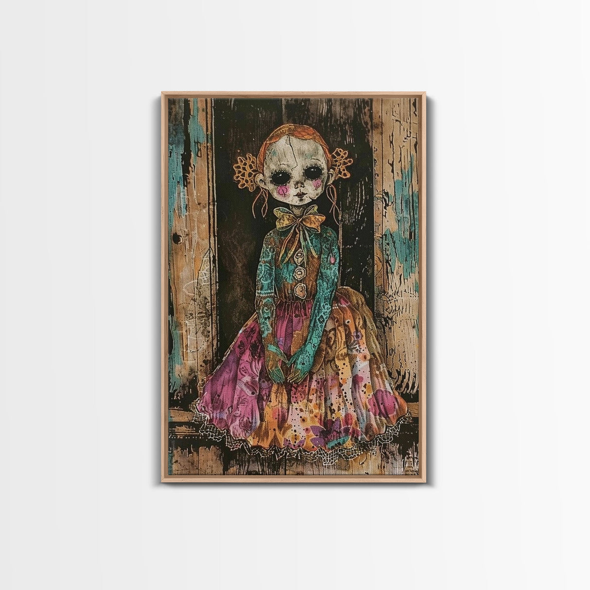 Halloween Pirate Skeleton with Pizza, Framed Canvas Print, Wall Art, Spooky Decor, Pirate Theme, Halloween Decoration, Living Room Art