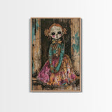 Halloween Pirate Skeleton with Pizza, Framed Canvas Print, Wall Art, Spooky Decor, Pirate Theme, Halloween Decoration, Living Room Art