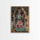 Halloween Pirate Skeleton with Glowing Eyes, Framed Canvas Print, Wall Art, Spooky Decor, Pirate Theme Halloween Decoration, Living Room Art