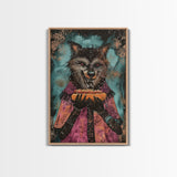 Halloween Werewolf with Hotdog, Framed Canvas Print, Wall Art, Home Decor, Spooky Artwork, Monster Decor, Halloween Decor, Funny Halloween