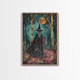 Halloween Wizard in Forest, Framed Canvas Print, Wall Art, Home Decor, Spooky Artwork, Magic Decor, Halloween Decor Painting, Holiday Decor