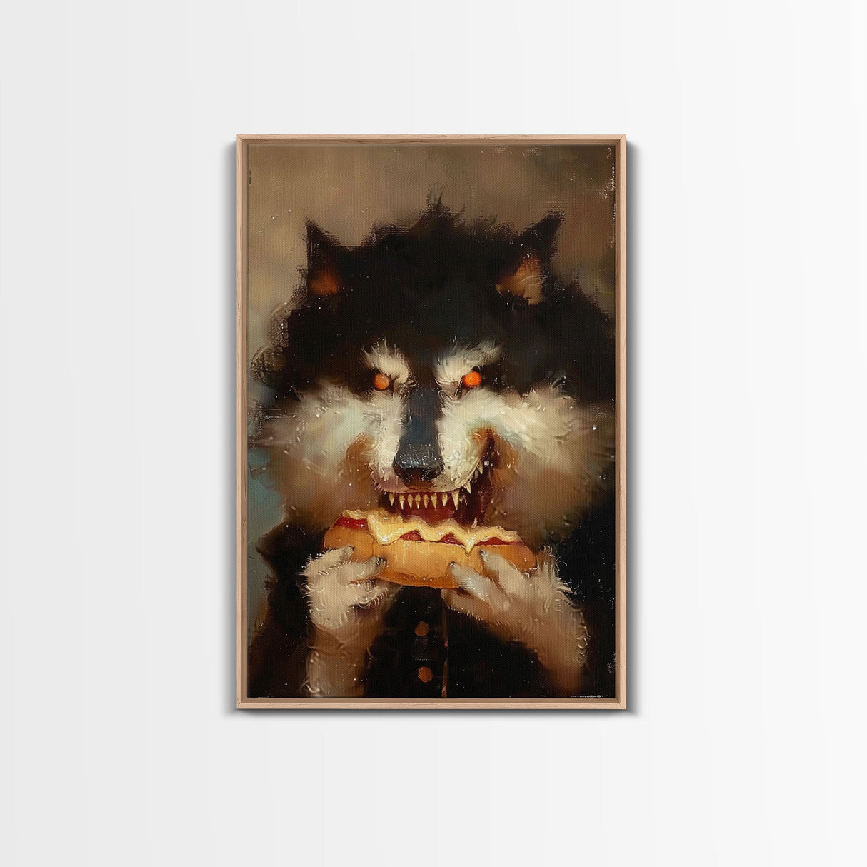 Halloween Werewolf with Glowing Eyes, Framed Canvas Print, Wall Art, Home Decor, Spooky Art, Monster Decor, Halloween Decor, Holiday Gift