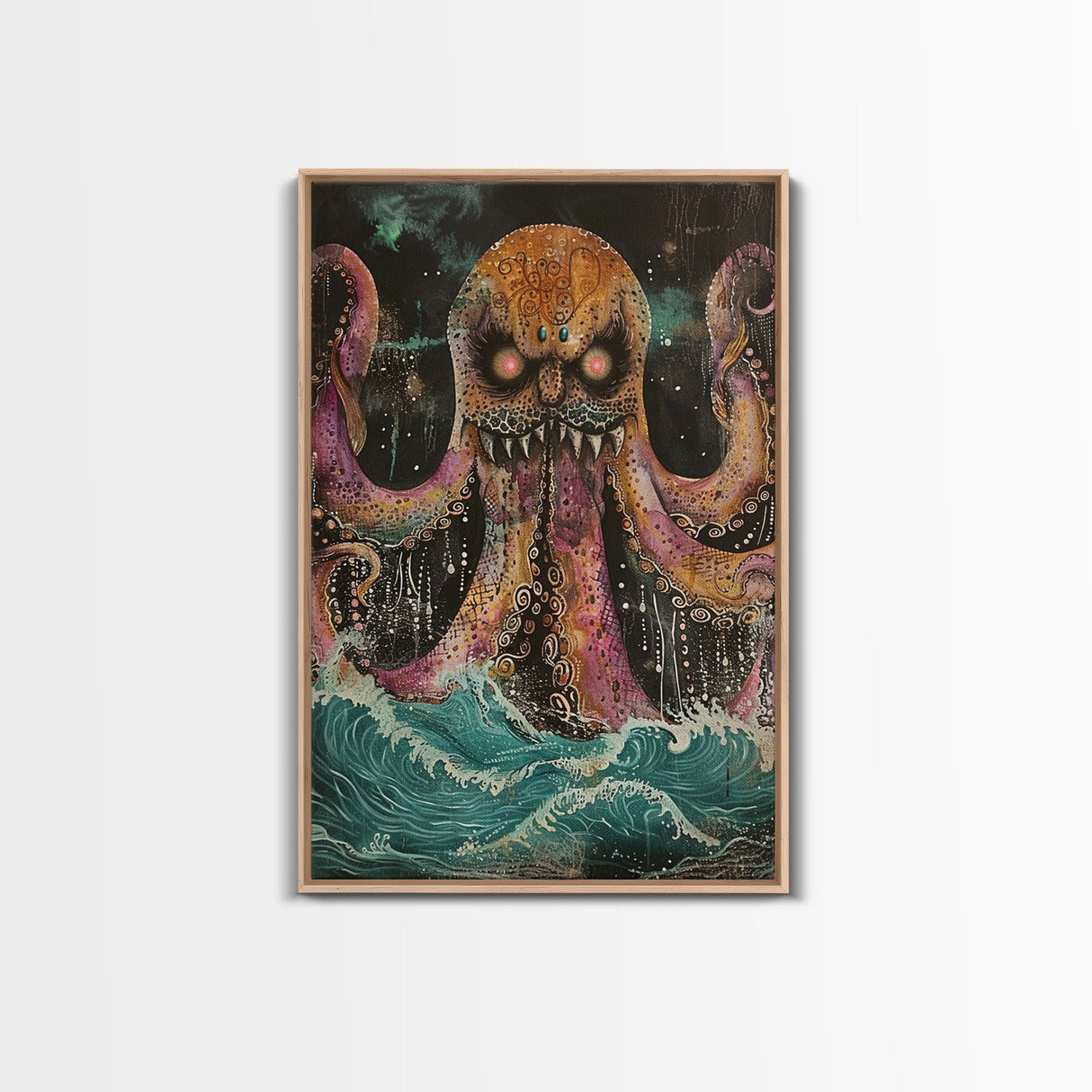 Halloween Nightmarish Werewolf in the Forest Framed Canvas Print, Wall Art, Living Room Decor, Halloween Decoration, Scary Art, Haunted Art