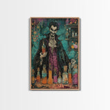 Halloween Frightening Werewolf with Burger Framed Canvas Print, Wall Art, Living Room Decor, Kitchen Art, Unique Halloween Gift Spooky Decor