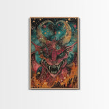 Fantastical Demon with Stars Framed Canvas Print | Halloween Monster Art | Spooky Starry Art | Scary Demon Art for Home Decoration