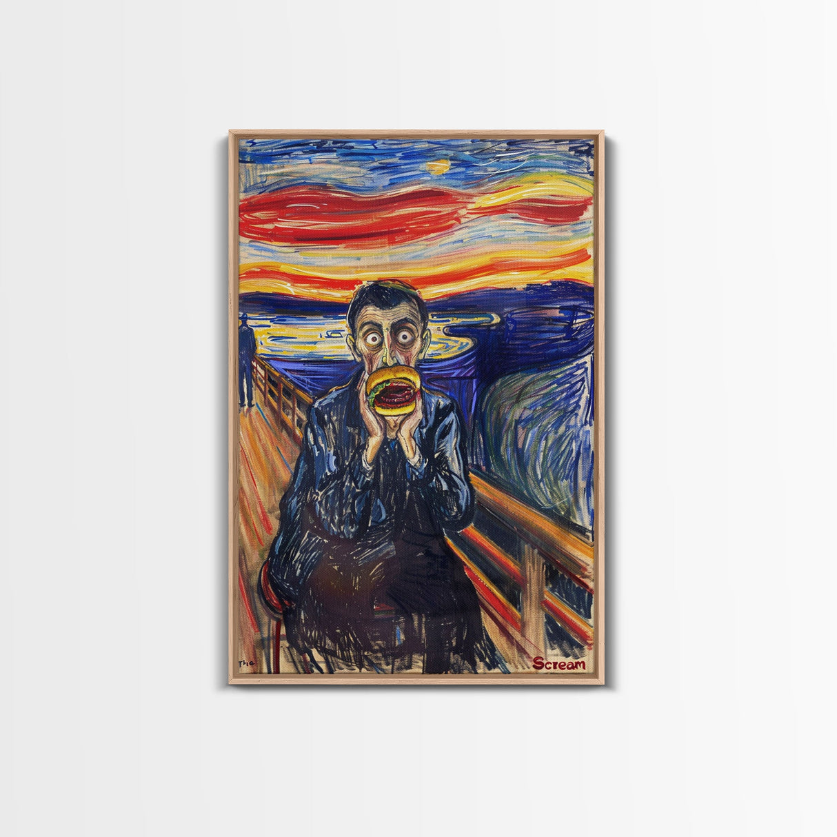 Scream-Inspired Art of a Man Eating a Hamburger, Blending Horror and Humor for a Unique Halloween Wall Art Addition