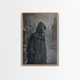 Plague Doctor in Abandoned Town | Halloween Wall Art | Spooky Home Decor | Creepy Plague Doctor Painting | Framed Canvas Print