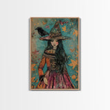 Enchanting Witch with Raven - Halloween Wall Decor - Spooky Home Art Print - Halloween Gift for Witch Lovers - Creepy Art Halloween Decor