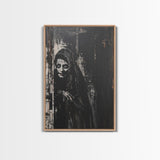 Haunted Nun with Eerie Expression, Framed Canvas Print, Gothic Halloween Art, Spooky Religious Decor, Scary Nun Painting, Gothic Home Art
