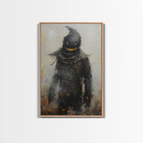 Scarecrow with Glowing Eyes in Dark Field, Framed Canvas Print, Halloween Scarecrow Art, Spooky Farm Decor, Creepy Harvest Illustration