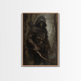 Grim Reaper Archer in Dark Enchanted Forest - Eerie Gothic Wall Art Framed Canvas Print, Unique Spooky Halloween Haunted Homes
