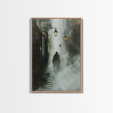 Mysterious Shadow in Fog, Halloween Art Print, Spooky Home Decor, Framed Canvas Print, Creepy Art, Halloween Wall Decor, Seasonal Wall Art