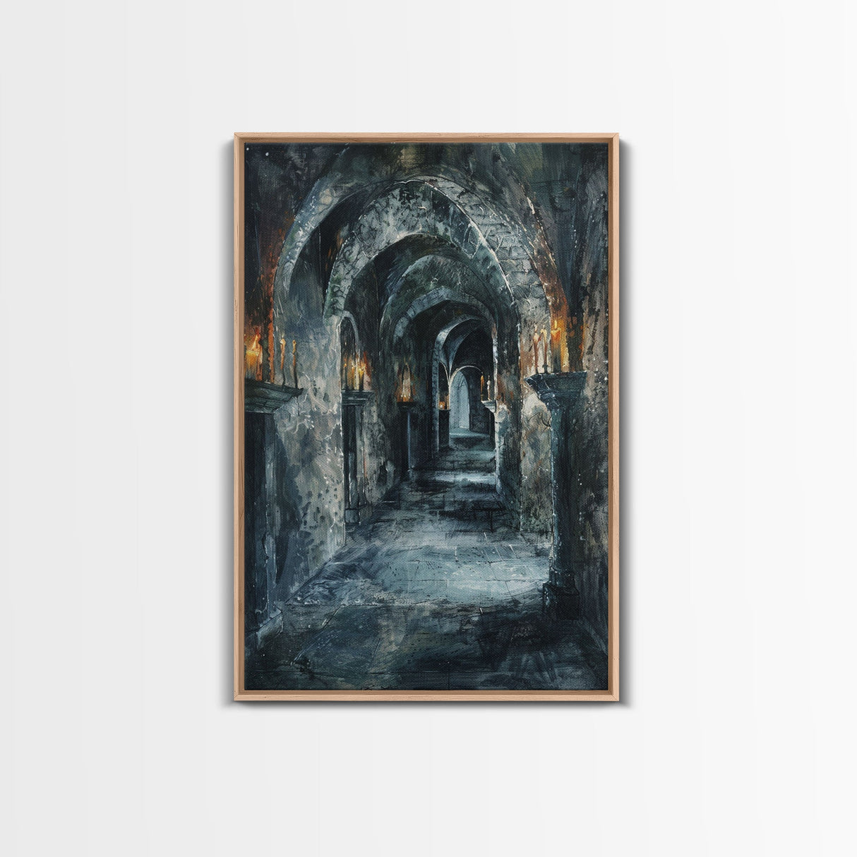 Dark Gothic Hallway Halloween Art, Spooky Hallway, Haunted Passage, Creepy Architecture, Gothic Decor, Framed Canvas Print