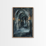 Dark Gothic Hallway Halloween Art, Spooky Hallway, Haunted Passage, Creepy Architecture, Gothic Decor, Framed Canvas Print