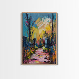 Colorful Haunted Cemetary, Springtime Halloween Mashup, Spooky Season Vibes, Framed Canvas Print, Haunted Graveyard