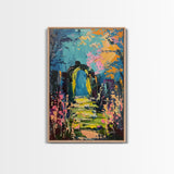 Enchanted Path Framed Canvas Print, Halloween Art, Spooky Garden, Haunted Walkway, Fall Decor Gothic Decor, Ghostly Archway, Eerie Landscape