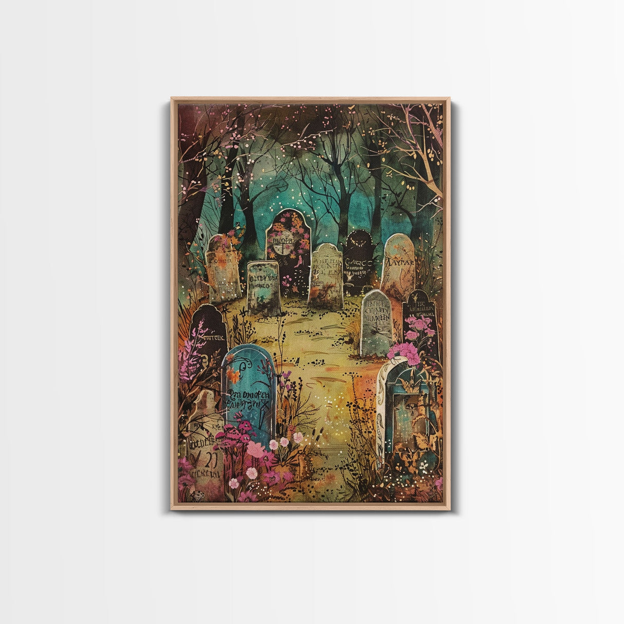 Spooky Graveyard Framed Canvas Print, Halloween Wall Art, Haunted Cemetery, Gothic Vibes, Spooky Decor, Haunted Scene, Halloween Decoration