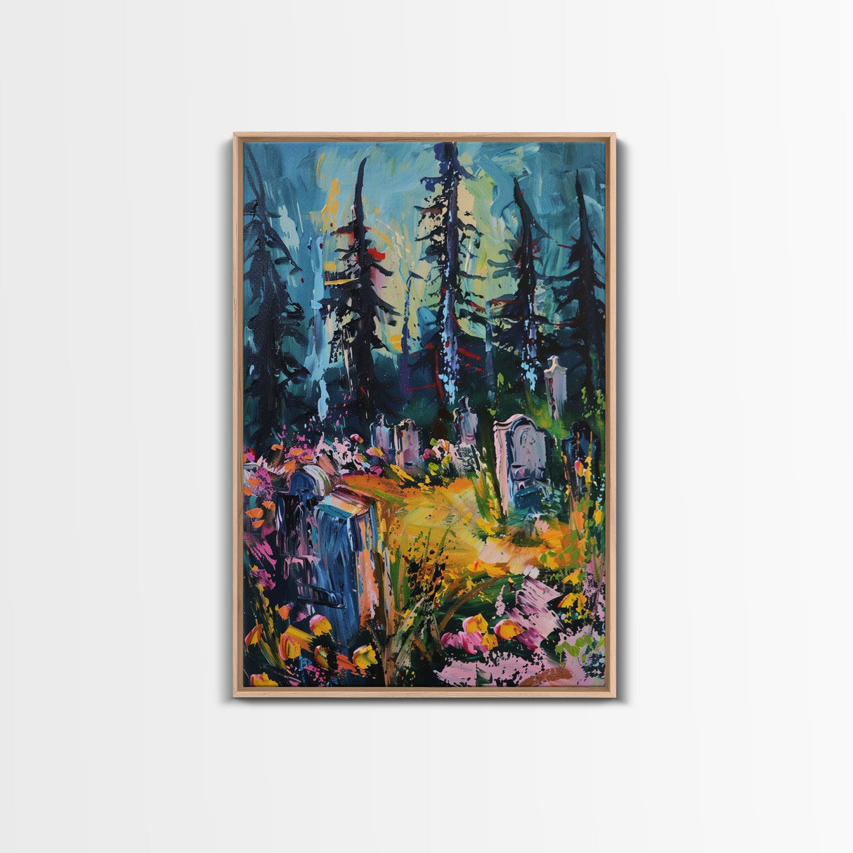 Haunted Path Framed Canvas Print, Halloween Wall Art, Spooky Walkway, Ghostly Forest, Haunted Trees, Gothic Decor, Fall Decoration