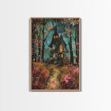 Enchanted Forest Pathway Framed Canvas Print, Haunted Woods Art, Halloween Night, Spooky Path Decor, Mysterious Artwork, Framed Canvas Print