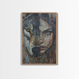 Half Witch Half Wolf, Double Exposure, Unique Halloween Art Framed Canvas Print, Halloween Products, Spooky Witch Poster Art