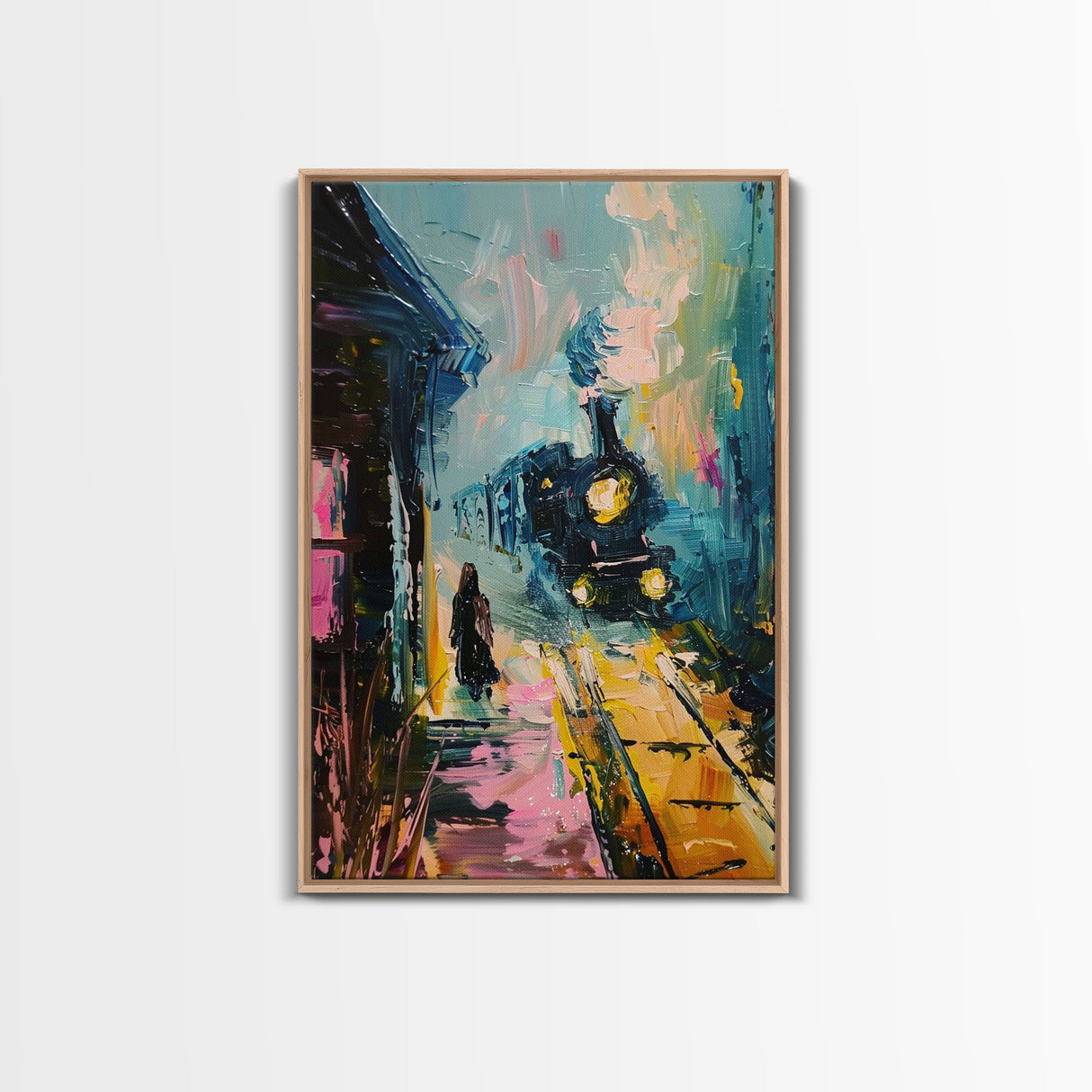Spooky Van Gogh-Inspired Haunted House Framed Canvas Print, Halloween Wall Art, Eerie Home Decor, Ghostly Night Artwork, Haunted Home