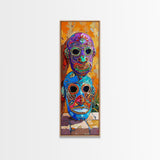 Colorful Tribal Art Painting Framed on Canvas, Spanish Style Canvas Painting, Vertical Framed Art for Living Room, Modern Canvas Art