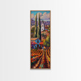Tuscan Style Landscape Art Print of Spanish Countryside Framed on Canvas, Long Narrow Wall Art Print for Living Room, Colorful Wall Art