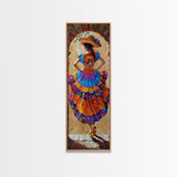 Jalisco Mexican Dancer Textured Oil Painting Printed and Framed on Canvas, Vertical Narrow Art Print, Mexican Inspired Home Decor
