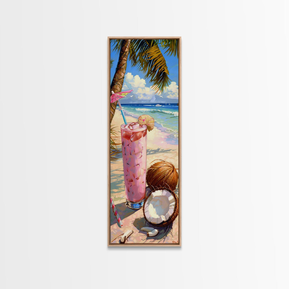 Tropical Kitchen Wall Art Print Framed on Canvas, Colorful Bar Wall Art Print, Tall and Narrow Framed Coastal Wall Art for Kitchen and Bar