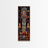 Dia De Los Muertos Sugar Skull Canvas Painting, Gothic Wall Art Print, Skinny Framed Canvas Art, Colorful Day of The Dead Poster Art