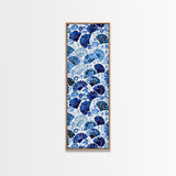 Blue and White Floral Pattern on White Background - Framed Canvas Print, Boho Art, Skinny Art, Tall Art, Midcentury Modern Art, Bedroom Wall Decor