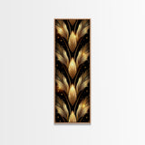 Gold Leaf Pattern on Black Background - Framed Canvas Print, Midcentury Modern Art, Skinny Art, Tall Art, Living Room Wall Decor, Minimalist Art