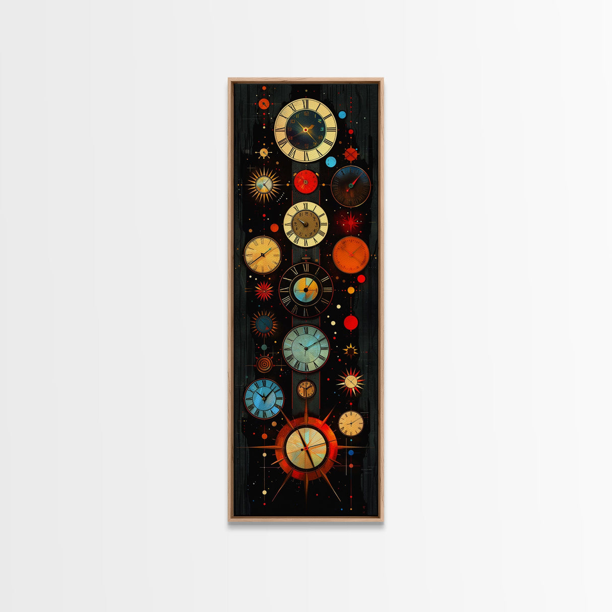 Interdimensional Wall Art, Retro Art Deco Clocks, Framed Canvas Print, Surrealist Decor
