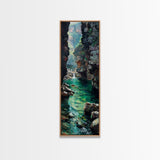 Serene Mountain River Gorge Scene Skinny Art Framed Canvas Print For Living Room Or Bedroom Wall Decor