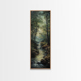 Peaceful Forest Stream in the Early Morning Light, Skinny and Tall Art, Framed Canvas Print, Cozy Wall Art Decor