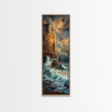 Majestic Cliffside and Crashing Waves in a Coastal Landscape on a Framed Canvas Print Tall Art Piece