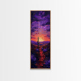 Colorful Sunset Over a Desert Landscape with a Saguaro Cactus and Dramatic Sky on a Framed Canvas Print Skinny Art Piece