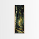 Serene Birch Tree Pathway in Tall Skinny Art Framed Canvas Print Perfect for Tranquil Wall Decor in Bedrooms or Study Rooms