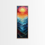 Majestic Sunrise Over Mountain Range Boho Sunset Landscape Framed Canvas Print Tall Art Japanese Style Art