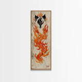 Fiery Kitsune Spirit Skinny Art Tall Art Japanese Ukiyo-e Inspired Mythical Creature Framed Canvas Print