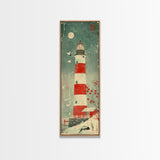 Japanese Woodblock Print Of A Traditional Lighthouse Surrounded By Seagulls Framed Canvas Print Ready To Hang For Wall Art Decor