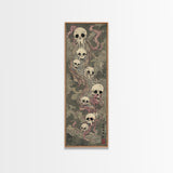 Hauntingly Beautiful Floating Skulls on Tall Vertical Canvas Print Featuring Japanese Ghostly Art in Eerie Style