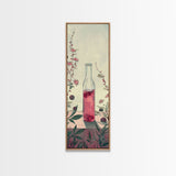 Skinny Art of Still Life with Elegant Glass Bottle and Floral Accents – Japanese-Inspired Framed Canvas Print