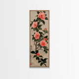 Framed Canvas Print Of Japanese Floral Art With Camellia Blossoms And Detailed Leaves Ready To Hang Traditional Japanese Wall Art Decor