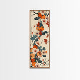 Skinny Art of Persimmon Branch with Delicate White Flowers – Japanese-Inspired Framed Canvas Print