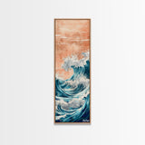 Majestic Wave, Peach Sky, Japanese Art, Skinny Art, Tall Art, Framed Canvas Print, Ukiyo-e Style